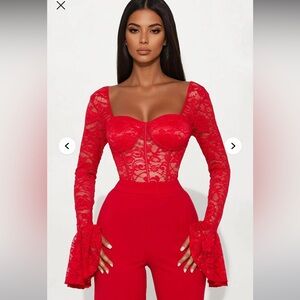 Red Lace Jumpsuit - Fashion Nova